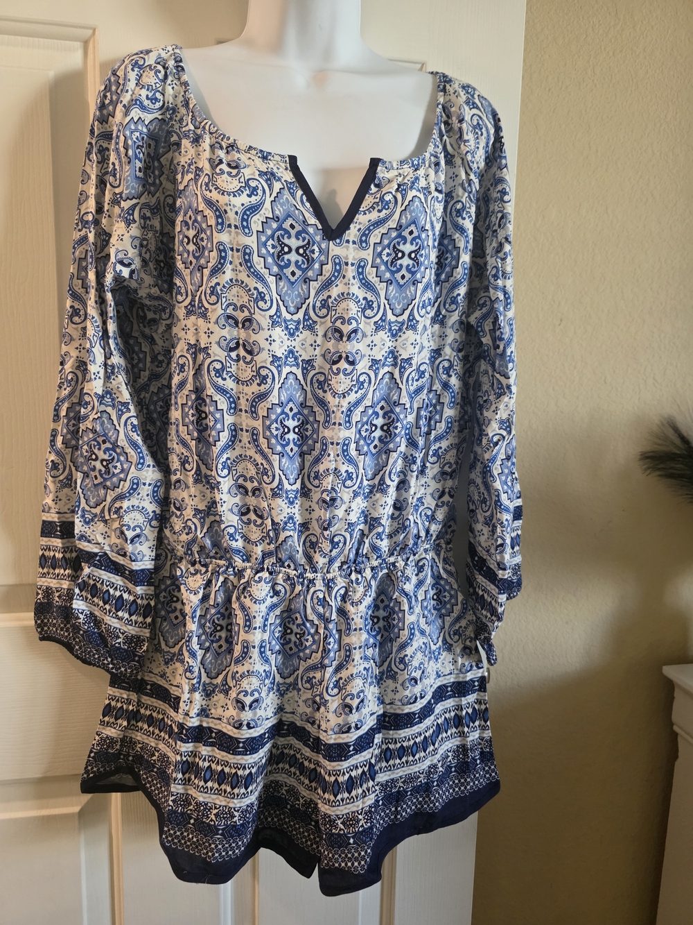Women’s Blue Paisley Peasant Dress